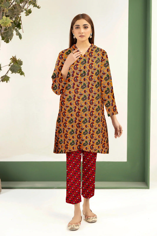 2PC Printed Soft Cotton Suit - K10