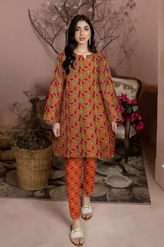 2PC Printed Soft Cotton Suit - K12
