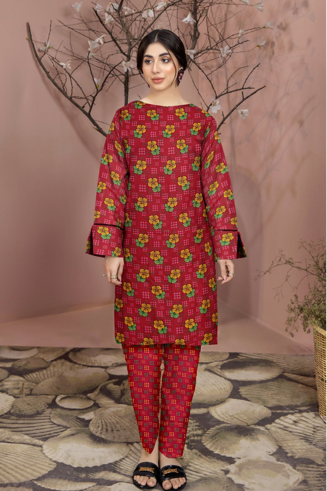 2PC Printed Soft Cotton Suit - K16