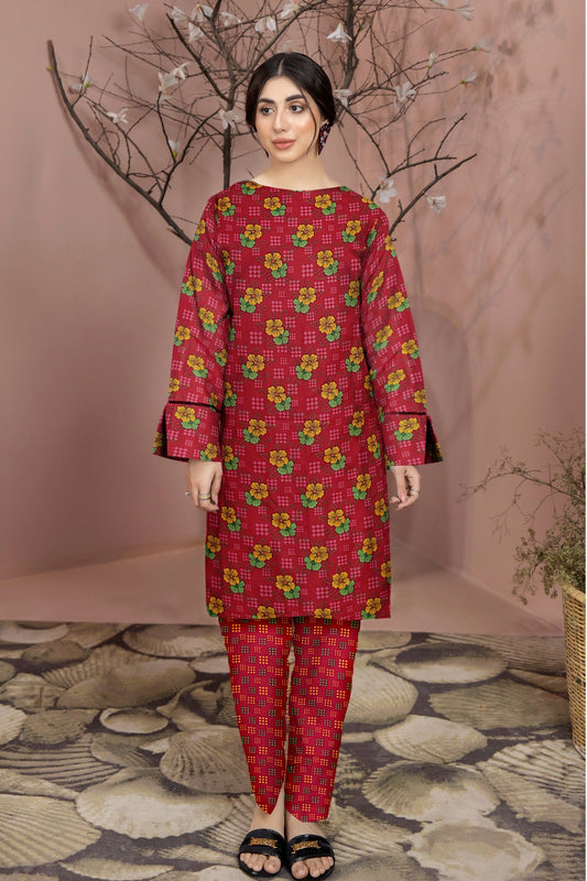 2PC Printed Soft Cotton Suit - K16