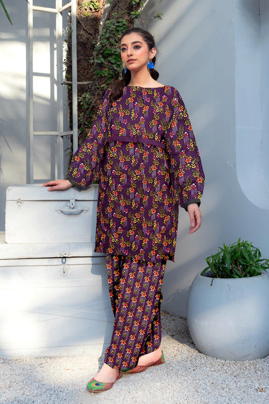 2PC Printed Soft Cotton Suit - K19