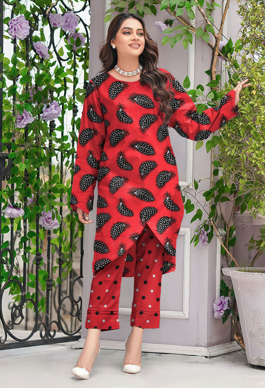 2PC Printed Soft Cotton Suit - K8